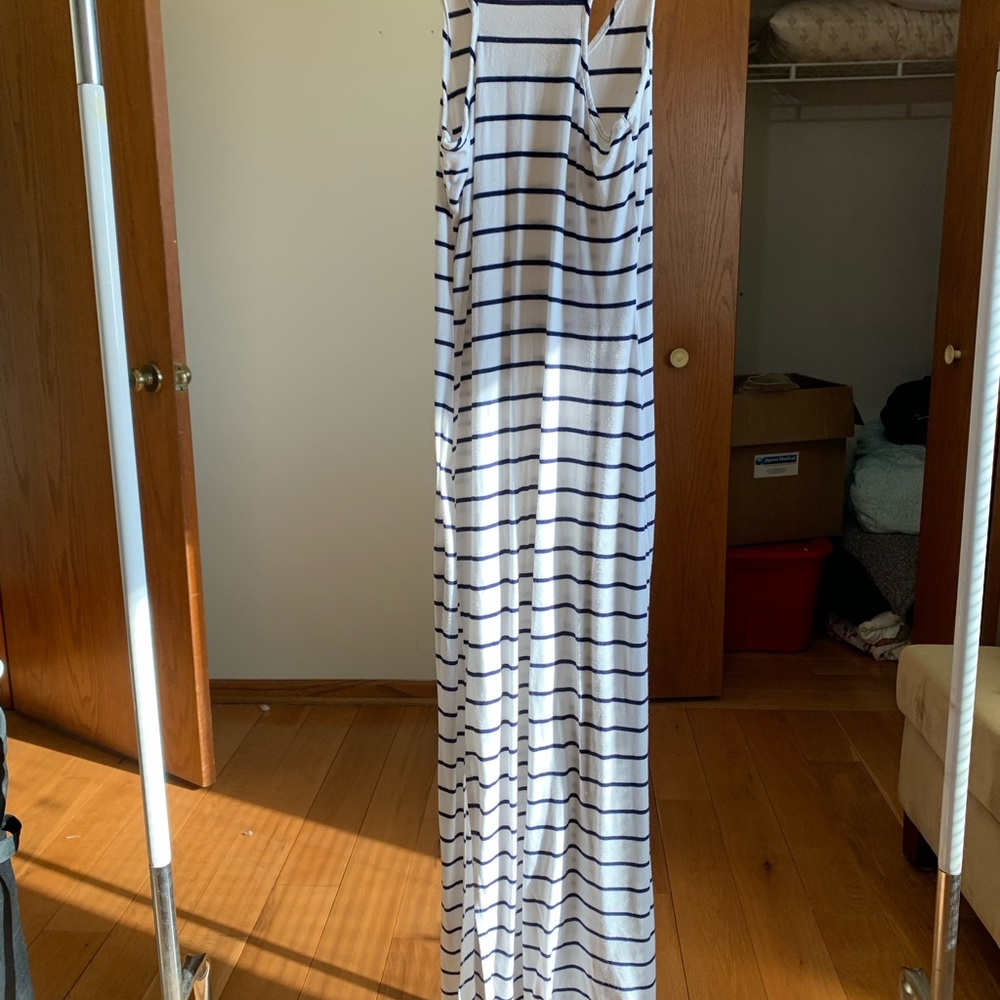 Light summer white and blue striped cotton sleeveless dress. Size Small